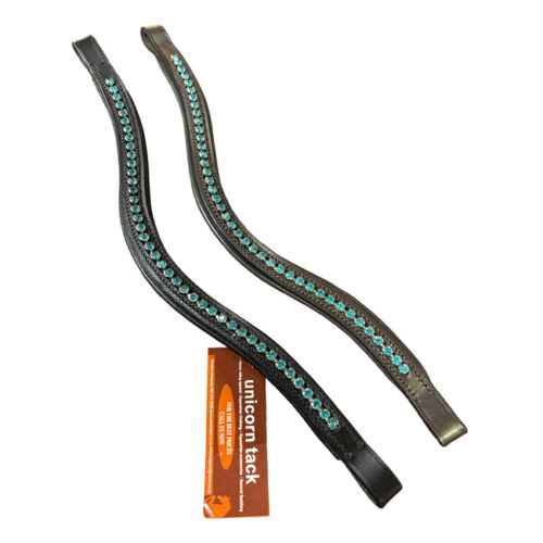 Unicorn Tack Diamante Browband Turquoise Blue Black - Image 2