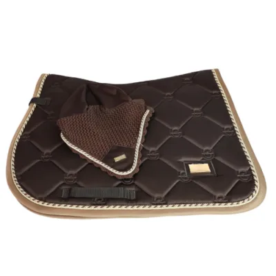 Equestrian Stockholm Jump Saddle pad & Ear Bonnet set Golden Brown