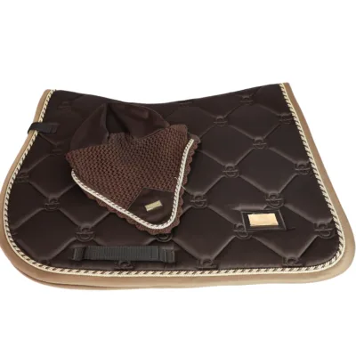 Equestrian Stockholm Jump Saddle pad & Ear Bonnet set Golden Brown