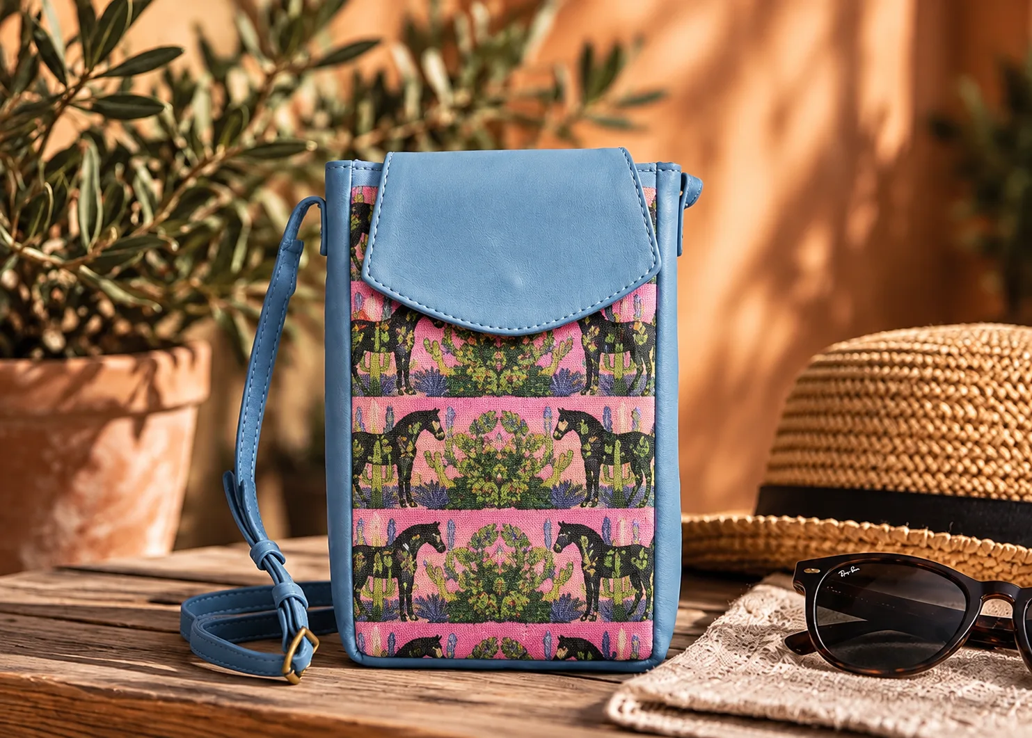 Henk Shoulder Bag - Equus Herd Blue & Pink