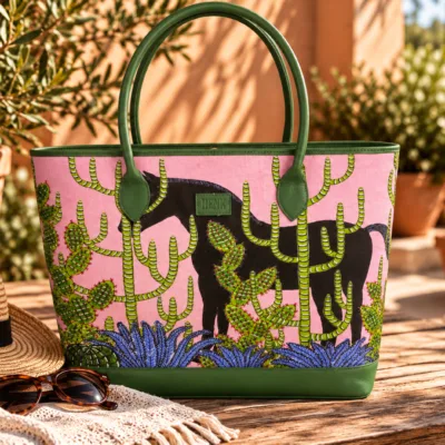 Henk Tote Bag - Equus Black Horse (Green Handle)